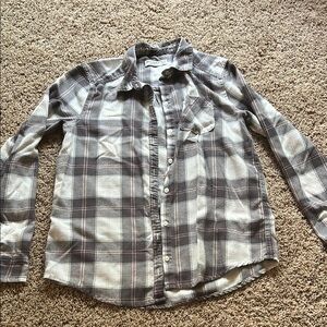 Abercrombie Kids Gray and White Casual Button Down Shirt Plaid 15/16